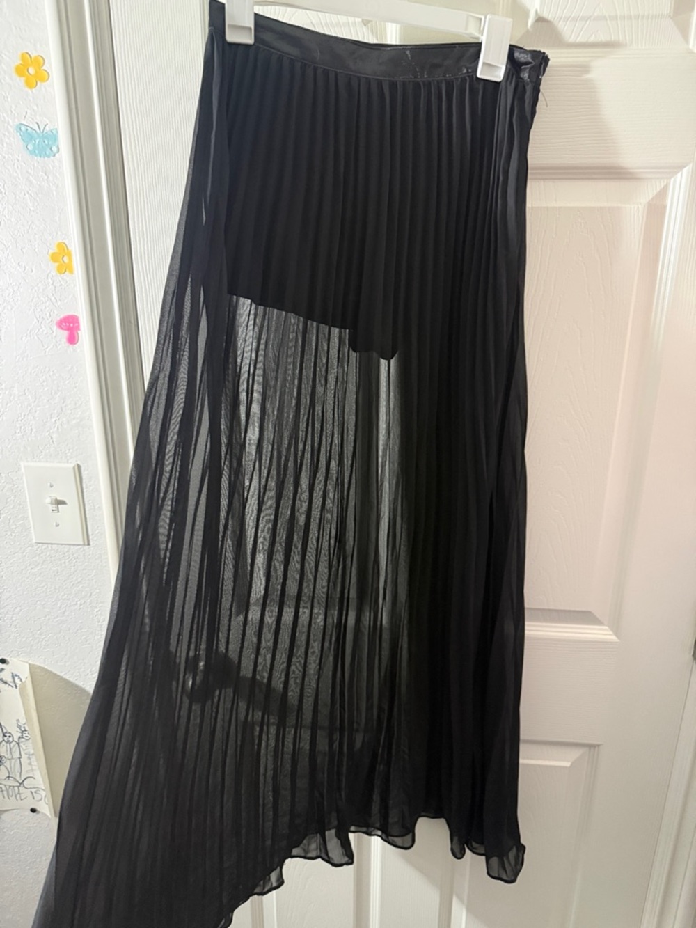 Sheer Pleated Black Maxi Skirt